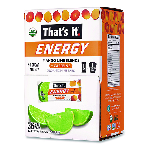 Organic Energy Bars, Mango Lime, 0.7 oz Bar, 36/Box