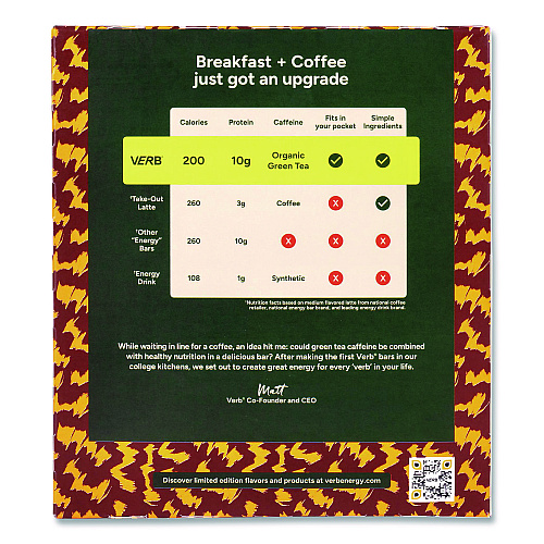 Caffeinated Protein Bar, Chocolate Chip Peanut Butter, 1.8 oz Bar, 12/Box