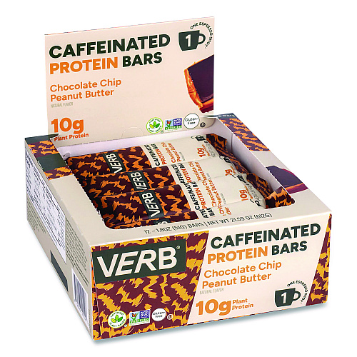 Caffeinated Protein Bar, Chocolate Chip Peanut Butter, 1.8 oz Bar, 12/Box