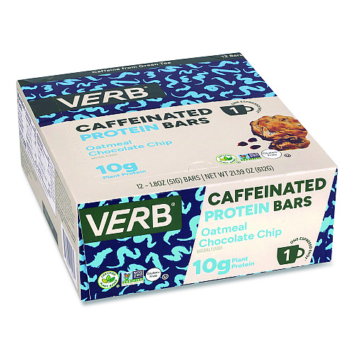 Caffeinated Protein Bar, Oatmeal Chocolate Chip, 1.8 oz Bar, 12/Box