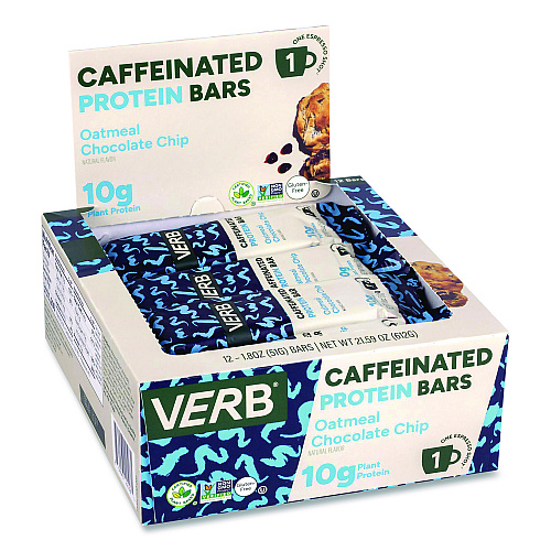 Caffeinated Protein Bar, Oatmeal Chocolate Chip, 1.8 oz Bar, 12/Box