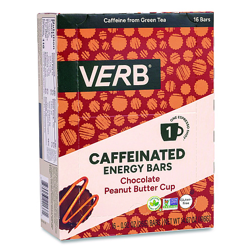 Caffeinated Energy Bar, Chocolate Peanut Butter Cup, 0.92 oz Bar, 16/Box