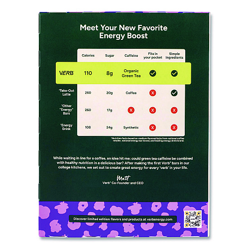 Caffeinated Energy Bar, Chocolate Chip Cookie Dough, 0.92 oz Bar, 16/Box