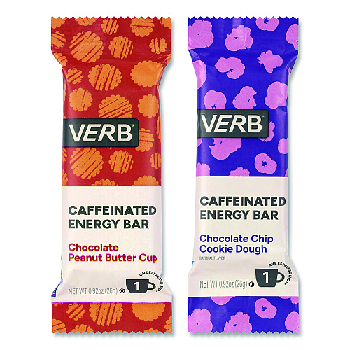 Caffeinated Energy Bar, Chocolate Peanut Butter Cup and Chocolate Chip Cookie Dough, 0.92  oz Bar, 32/Box