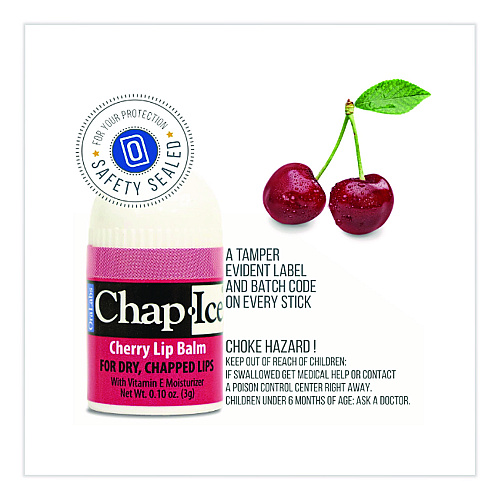 Chap Ice Lip Balm, Cherry/Kiwi/Orange Flavors, 1" Tube, 100/Box (840FB)
