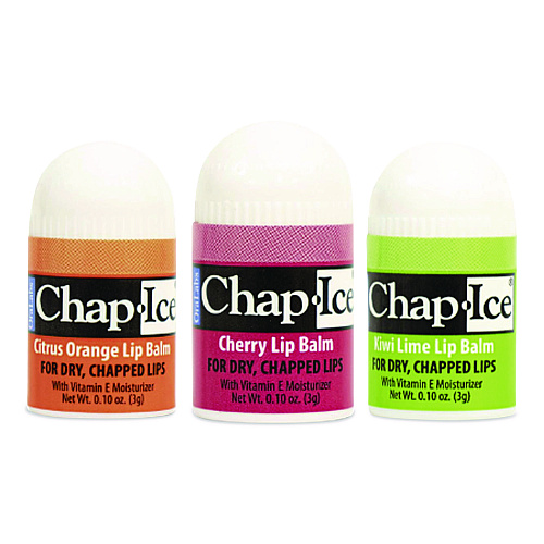 Chap Ice Lip Balm, Cherry/Kiwi/Orange Flavors, 1" Tube, 100/Box (840FB)