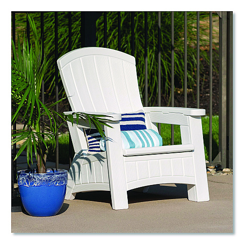 Suncast Adirondack Chair with Storage, Supports Up to 375 lb, 14.5" Seat Height, 30" x 32.5" x 38.5", Ice Cube (BMAC1000CB)