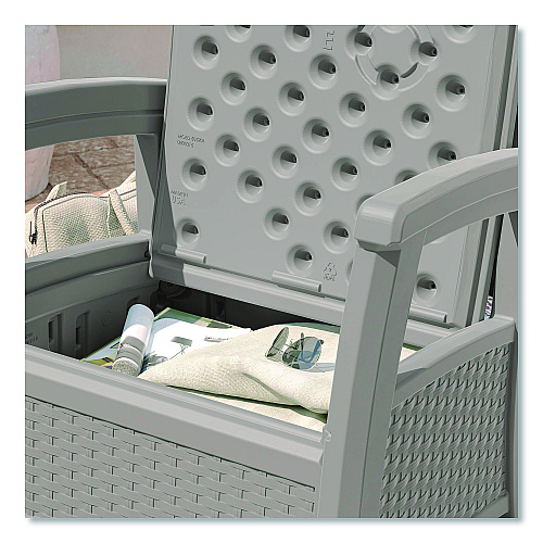 Suncast Elements Club Chair with Storage, Supports Up to 300 lb, 17" Seat Height, 25.25" x 29.75" x 35.5", Dove Gray (BMCC1800DG)