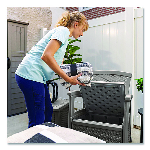 Suncast Elements Club Chair with Storage, Supports Up to 300 lb, 17" Seat Height, 25.25" x 29.75" x 35.5", Dove Gray (BMCC1800DG)