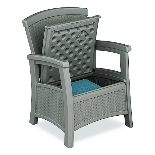 Suncast Elements Club Chair with Storage, Supports Up to 300 lb, 17" Seat Height, 25.25" x 29.75" x 35.5", Dove Gray (BMCC1800DG)