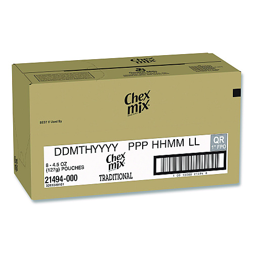 Chex Mix Snack Mix Savory Traditional, 4.5 oz Bag, 8/Box (SN21494)