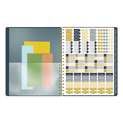 Cambridge Hera Weekly Monthly Planner, Wavy Lines, 11 x 8.5, Black/Gold Cover, 12-Month (Jan to Dec): 2026 (1765905)