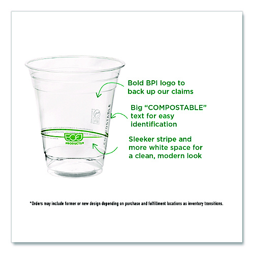 Eco-Products GreenStripe Renewable and Compostable Cold Cups, 12 oz, Plastic, Clear, 50/Pack (EPCC12GSPK)