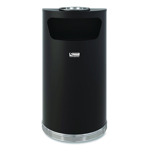 Suncast Commercial Half Round Metal Trash Can with Ashtray, 9 gal, Steel, Black (MTCRES901BKS)
