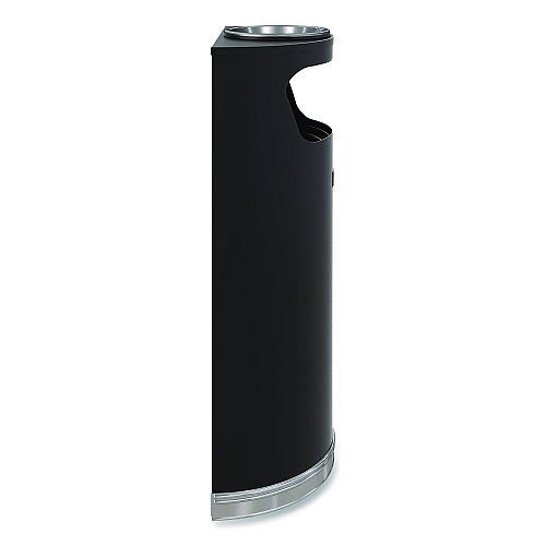 Suncast Commercial Half Round Metal Trash Can with Ashtray, 9 gal, Steel, Black (MTCRES901BKS)