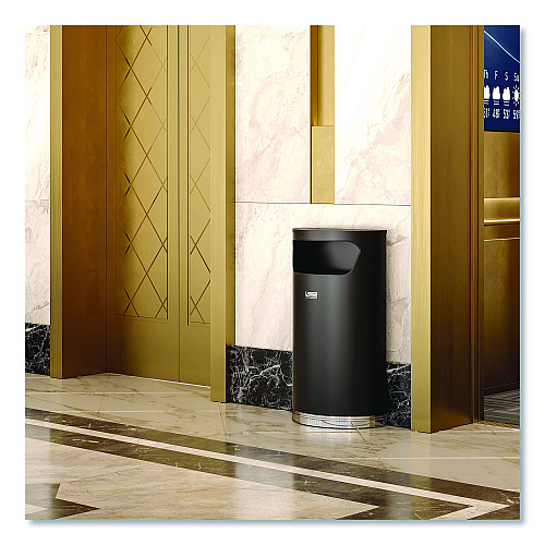 Suncast Commercial Half Round Metal Trash Can, 9 gal, Steel, Black (MTCRES901BK)