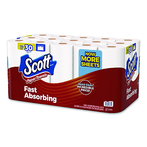 Scott Choose-A-Sheet Mega Kitchen Roll Paper Towels, 1-Ply, 7.31 x 11, White, 108 Sheets/Roll, 15 Rolls/Pack, 2 Packs/Carton (56674)
