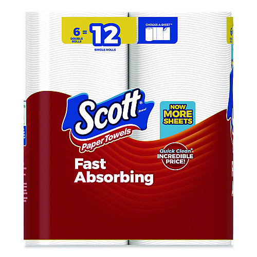 Scott Choose-a-Size Mega Kitchen Roll Paper Towels, 1-Ply, 108/Roll, 6 Rolls/Pack, 4 Packs/Carton (56668)
