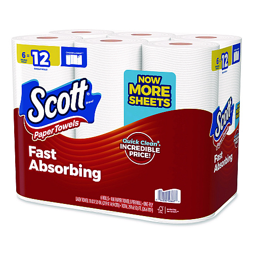 Scott Choose-a-Size Mega Kitchen Roll Paper Towels, 1-Ply, 108/Roll, 6 Rolls/Pack, 4 Packs/Carton (56668)