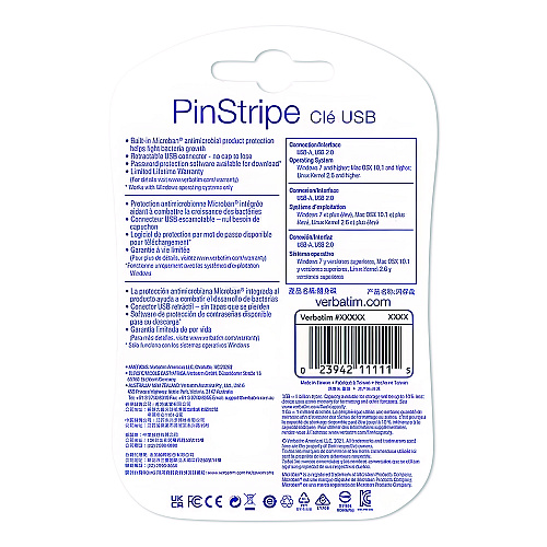 Verbatim PinStripe USB 2.0 Flash Drive, 64 GB, Caribbean Blue/Red, 2/Pack (70059)