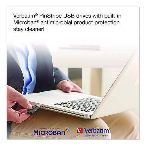 Verbatim PinStripe USB 2.0 Flash Drive, 64 GB, Caribbean Blue/Red, 2/Pack (70059)