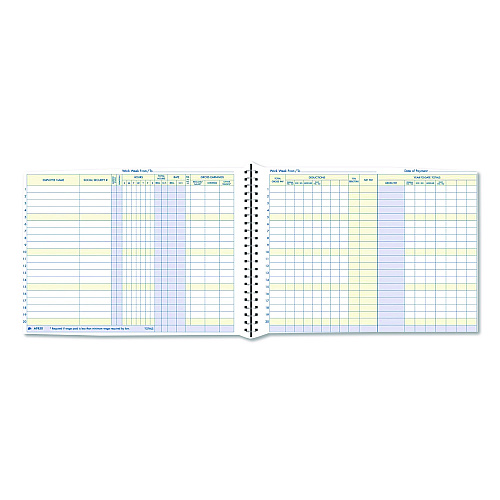 Adams Weekly Payroll Record Book for 20 Employees, Two-Page Spread: 36 Columns, Royal Blue Cover, 8.5 x 11 Sheets, 56 Sheets/Book (AFR50)