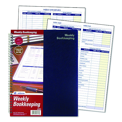 Adams Weekly Bookkeeping Ledger, Columns Vary By Section, Royal Blue Cover, 11 x 8.5 Sheets, 56 Sheets/Book (AFR70)
