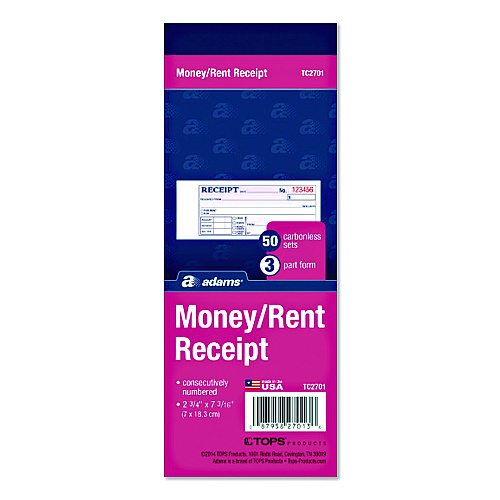 Adams Multipart Money/Rent Receipt Book, Three-Part Carbonless, 6.69 x 2.75, 50 Receipts/Book, 3 Books/Pack (D2701)