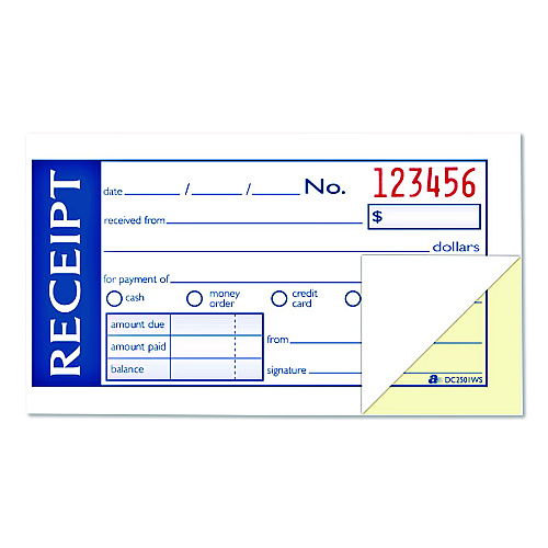 Adams Write 'n Stick Receipt Book, Two-Part Carbonless, 4.88 x 2.75, 50 Forms Total (DC2501WS)