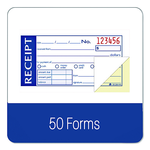 Adams Write 'n Stick Receipt Book, Two-Part Carbonless, 4.88 x 2.75, 50 Forms Total (DC2501WS)