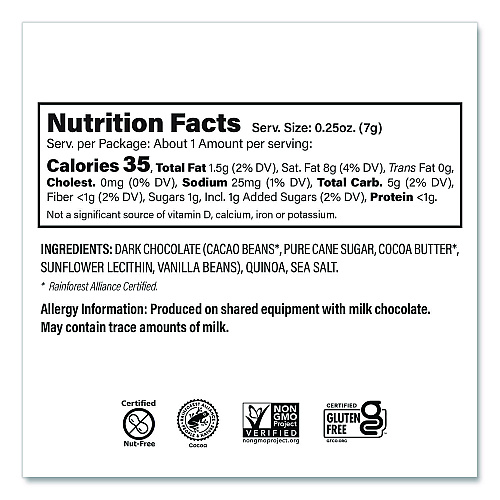 UNDERCOVER Snacks Dark Chocolate and Sea Salt Mini Quinoa Crisps, 0.25 oz Bag, 125/Carton (30700382)