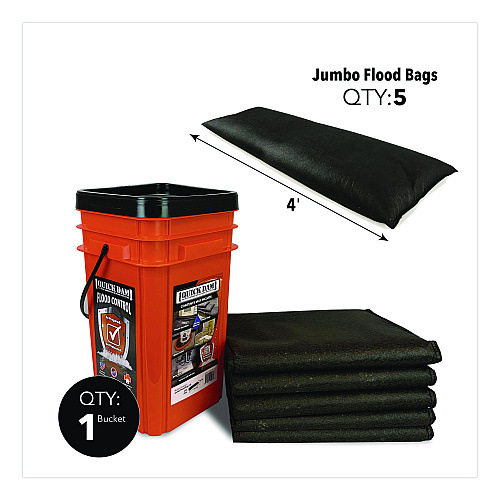 Quick Dam Outdoor Grab and Go Bucket Kit, (1) Bucket, (5) Jumbo Flood Bags (QDGG12485)