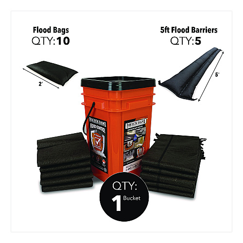 Quick Dam Outdoor Grab and Go Bucket Kit, (1) Bucket, (10) Flood Bags, (5) Flood Barriers (QDGGCO)
