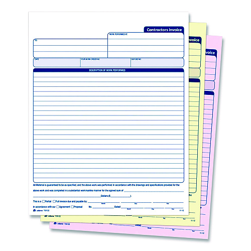 Adams Multipart Contractor Invoice Forms, Three-Part Carbonless, 8.5 x 10.94, 100 Forms Total (NC3822)