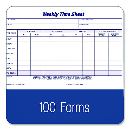 Adams Weekly Time Sheets, Two-Part Carbonless, 8.5 x 5.5, 100 Forms Total (NC9507)