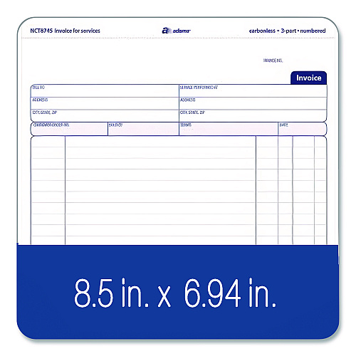 Adams Multipart Service Invoice Pad, Three-Part Carbonless, 8.5 x 6.94, 50 Forms Total (NCT8745)