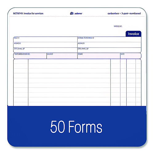 Adams Multipart Service Invoice Pad, Three-Part Carbonless, 8.5 x 6.94, 50 Forms Total (NCT8745)