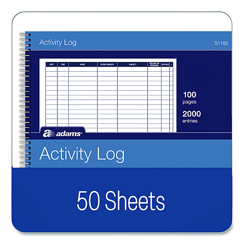 Adams Activity Logbook, 8 Columns, Blue/White Cover, 11 x 8.5 Sheets, 50 Sheets/Book (S1185ABF)