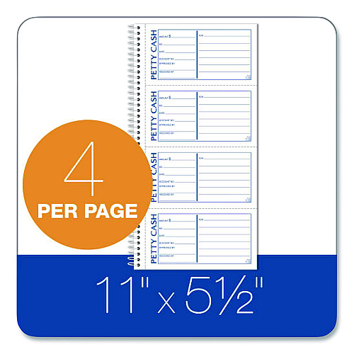 Adams Petty Cash Receipt Book, Two-Part Carbonless, 5 x 2.75, 4 Forms/Sheet, 200 Forms Total (SC1156)