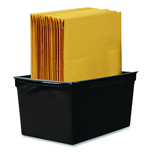 Storex Wide Book Bin, 3.82 gal, 9.2" x 14.5" x 7", Black, 6/Pack (71130U06C)