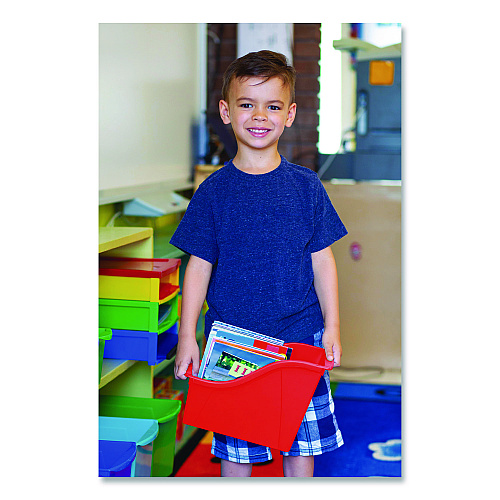 Storex Small Book Bin, 1.5 gal, 4.5" x 11.75" x 8.5", Assorted Bright Colors, 6/Pack (70113U06C)