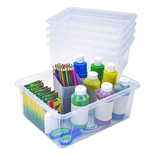 Storex Storage Tray, Deep, 2 gal, 10.65" x 10.65" x 5.2", Clear, 5/Pack (62532U05C)