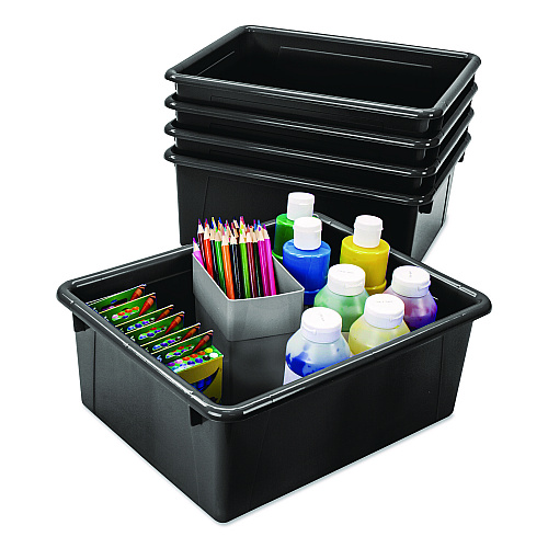 Storex Storage Tray, Deep, 2 gal, 10.65" x 10.65" x 5.2", Black, 5/Pack (62523U05C)
