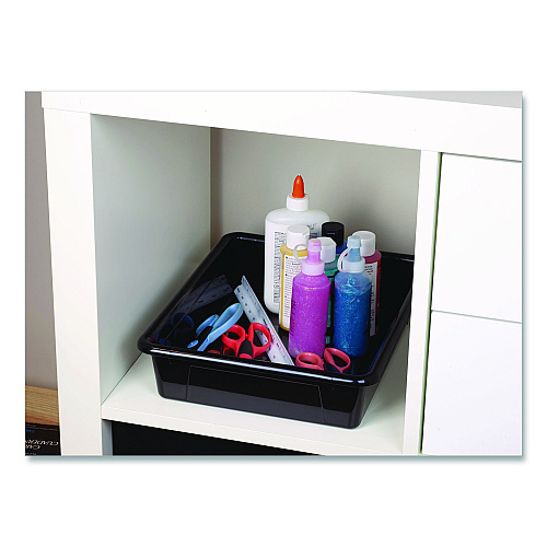 Storex Storage Tray, Flat, 102.4 oz, 10.65" x 10.65" x 2.96", Black, 5/Pack (62516U05C)