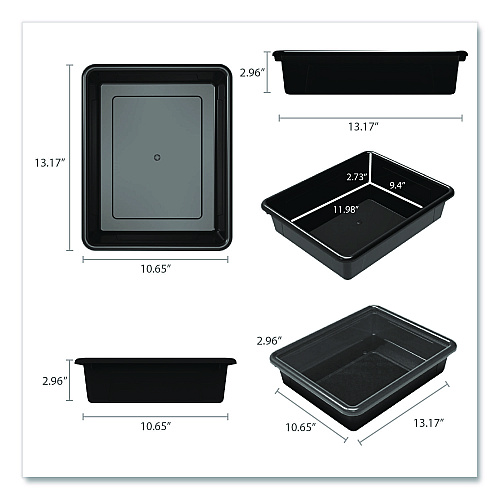 Storex Storage Tray, Flat, 102.4 oz, 10.65" x 10.65" x 2.96", Black, 5/Pack (62516U05C)