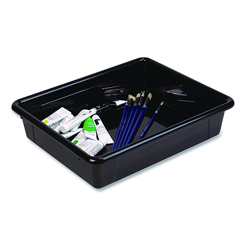 Storex Storage Tray, Flat, 102.4 oz, 10.65" x 10.65" x 2.96", Black, 5/Pack (62516U05C)