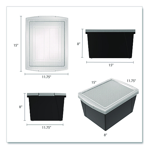 Storex Storage Bin with Lid, 4 gal, 11.25" x 11.25" x 7.87", Black, 6/Pack (61427U06C)