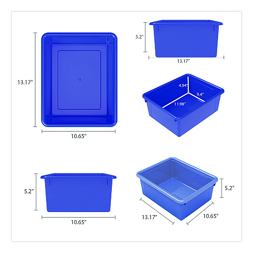Storex Storage Tray, Deep, 2.81 gal, 10.65" x 13.17" x 5.2", Assorted Bright, 5/Pack (62530U05C)
