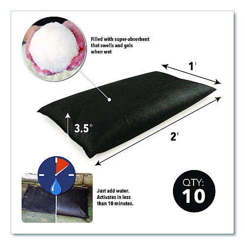 Quick Dam Flood Bags, 12" x 24" x 3.5", 10/Pack (QD122410)