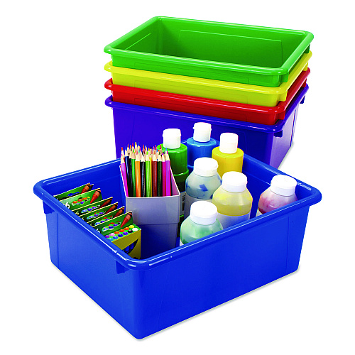 Storex Storage Tray, Deep, 2.81 gal, 10.65" x 13.17" x 5.2", Assorted Bright, 5/Pack (62530U05C)